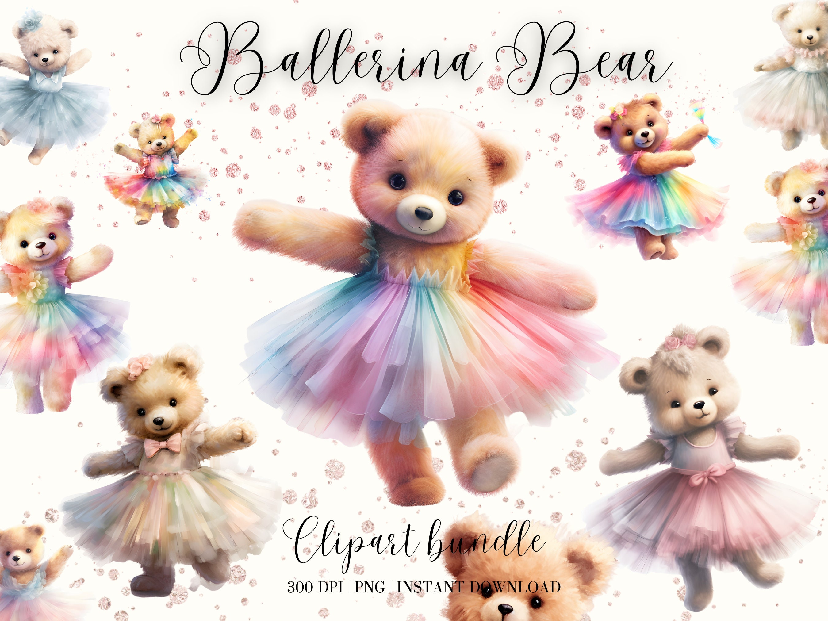 Teddy Bear Clipart Bundle Watercolor Ballerina Bear Clipart - Etsy