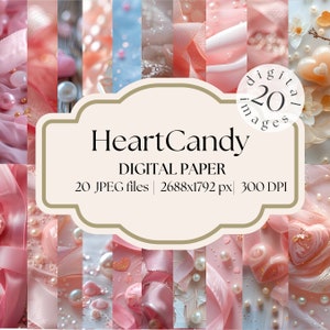 Afdrukbaar hart snoep digitaal papier, dromerig digitaal papier, pastel achtergrond, hart kant achtergrond, download junk journal, scrapbooking