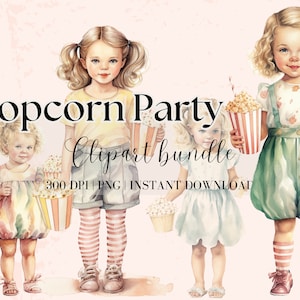 Girl with Popcorn Clipart Bundle Watercolor Clipart Retro Girl Clipart Bundle Summer Clipart Vintage Girl Clipart Vintage Clipart Retro