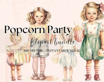 Girl with Popcorn Clipart Bundle Watercolor Clipart Retro Girl Clipart Bundle Summer Clipart Vintage Girl Clipart Vintage Clipart Retro