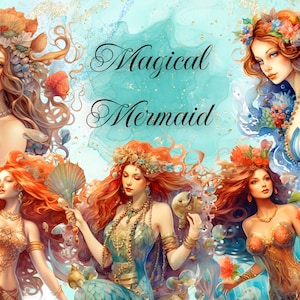 Mermaid clipart watercolor, cute mermaid clipart, watercolor mermaid clipart, Junk journal, Scrapbooking, Fantasy clipart watercolor, Png