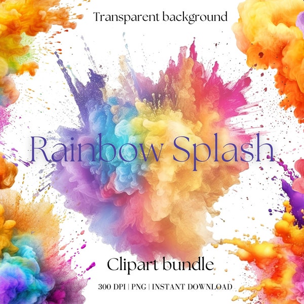 Rainbow Splash Clipart Bundle Watercolor Rainbow Clip Art Summer Colourful Png Splash of Colors Abstract Clipart Rainbow Background LGBTQ