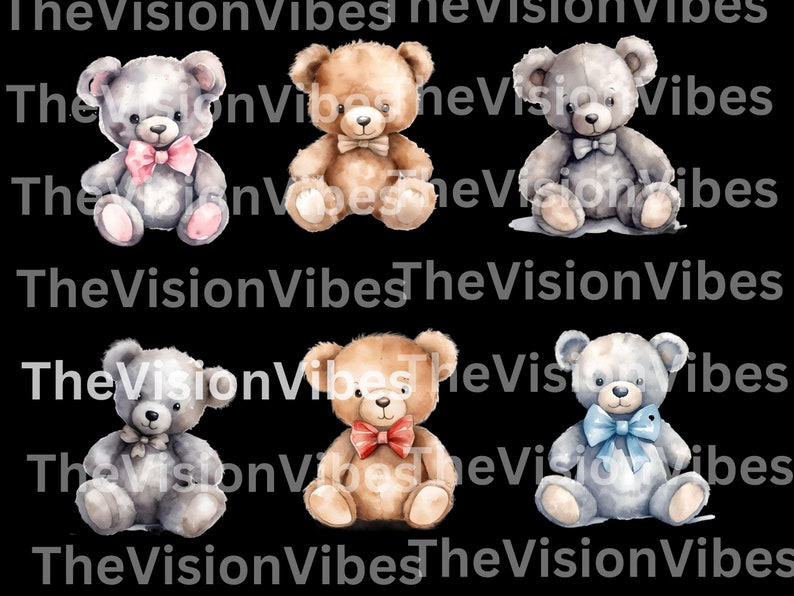 Teddy Bear Clipart Bundle Watercolor Nursery Clipart Watercolor Teddy ...