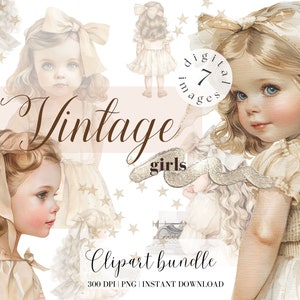 Pacchetto di clipart di ragazze vintage / Immagine digitale di ragazze vintage / Diario spazzatura / Artigianato di carta / Arte della sublimazione / Clipart vintage
