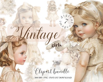Vintage Girl Clipart Bundle | Vintage girl Digital Image | Junk Journal | Paper Crafts | Sublimation Art | Vintage Clipart