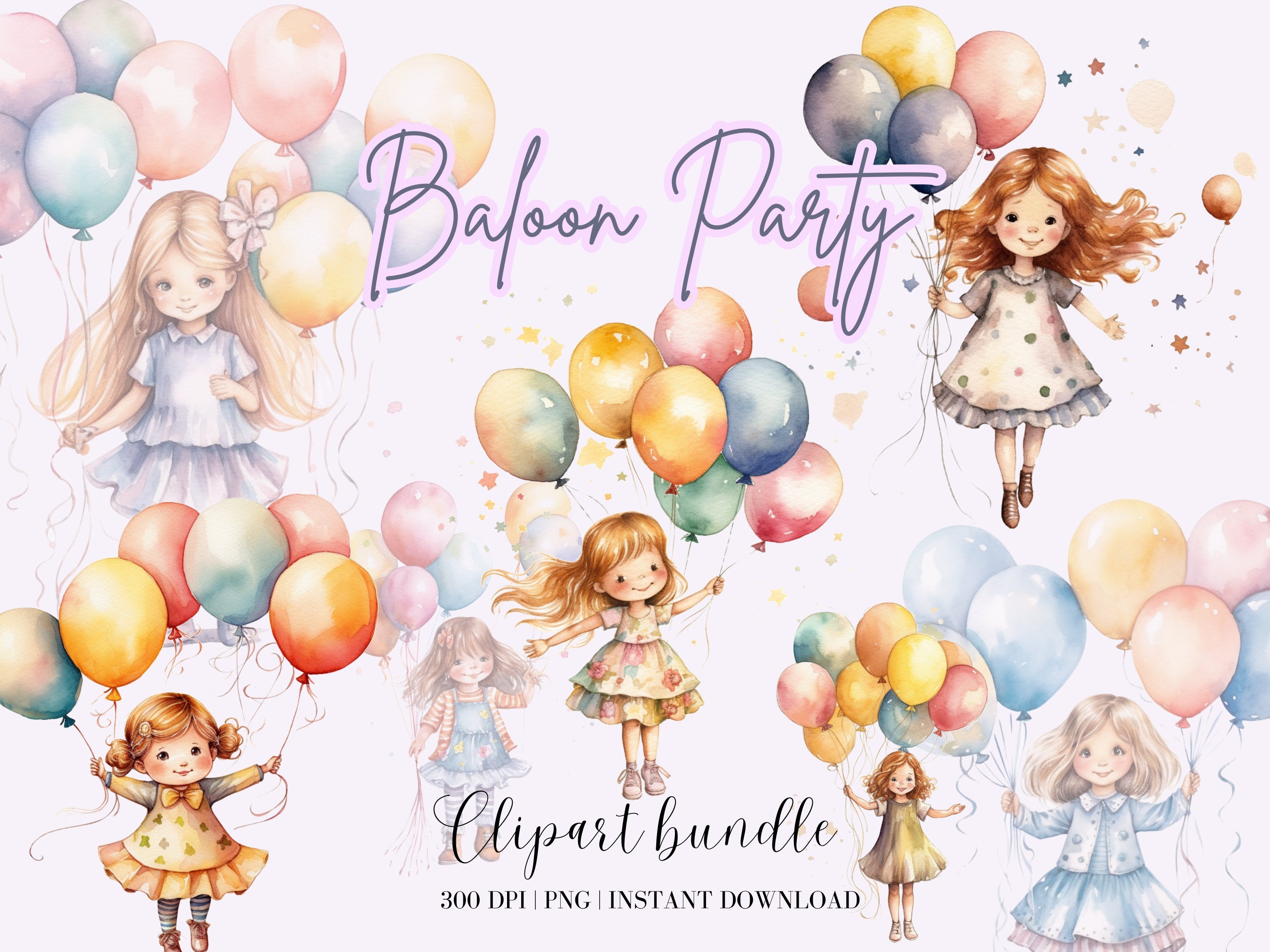 Birthday Girl Clipart Set, Glam Birthday Party, Pastel, Romantic
