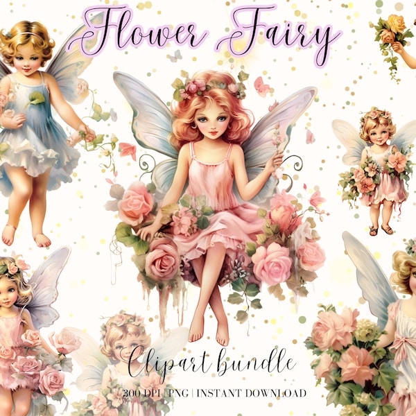 Flower Fairy Clipart Watercolor Clipart Bundle Garden Fairy Magic Fairy Forest Fairy Png Junk Journal Cute Nursery DesignClipart For Kids