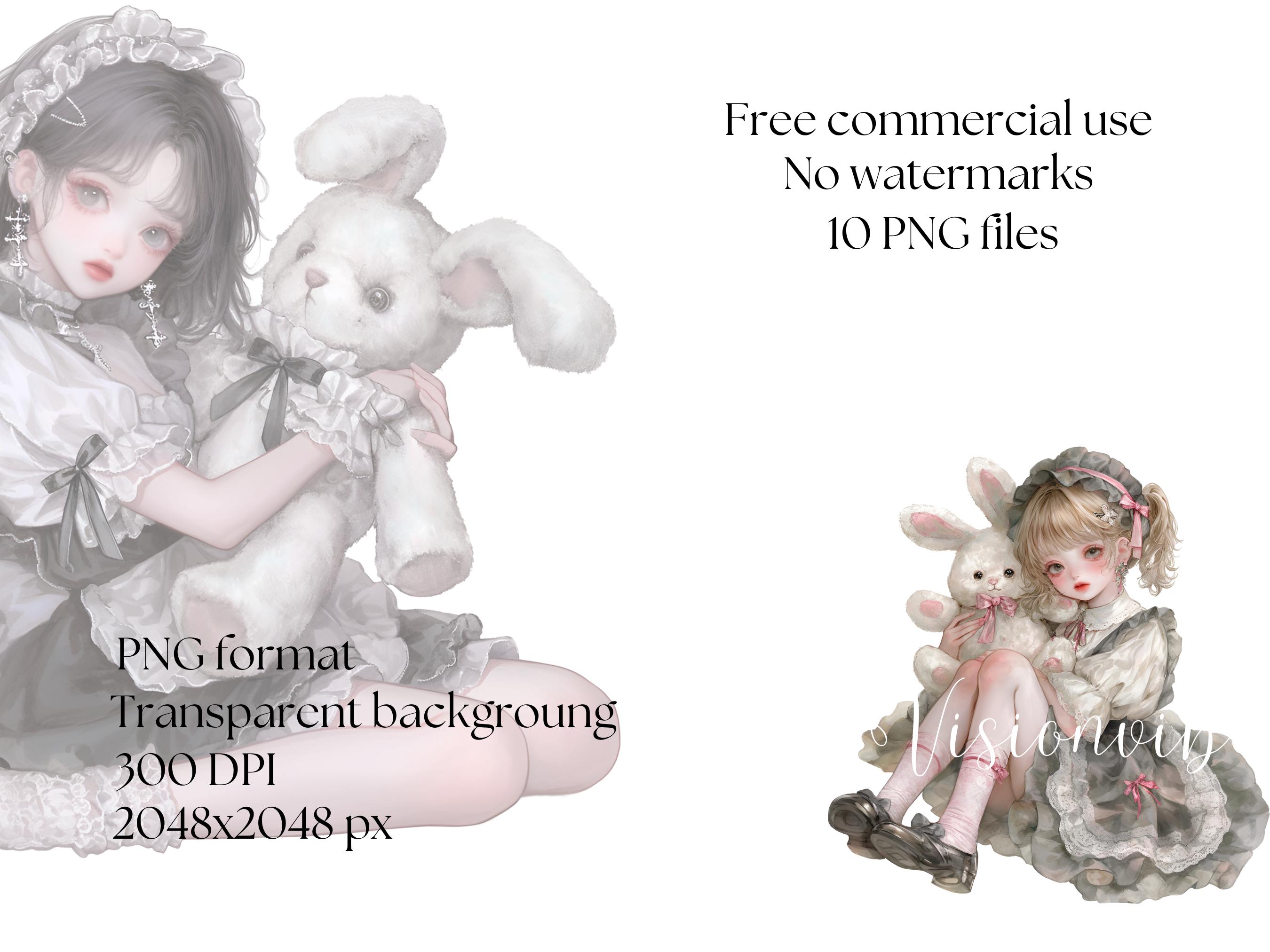 Little Girl With Bunny Clipart Bundle Cute Girl With Stuffed Toy Pastel ...