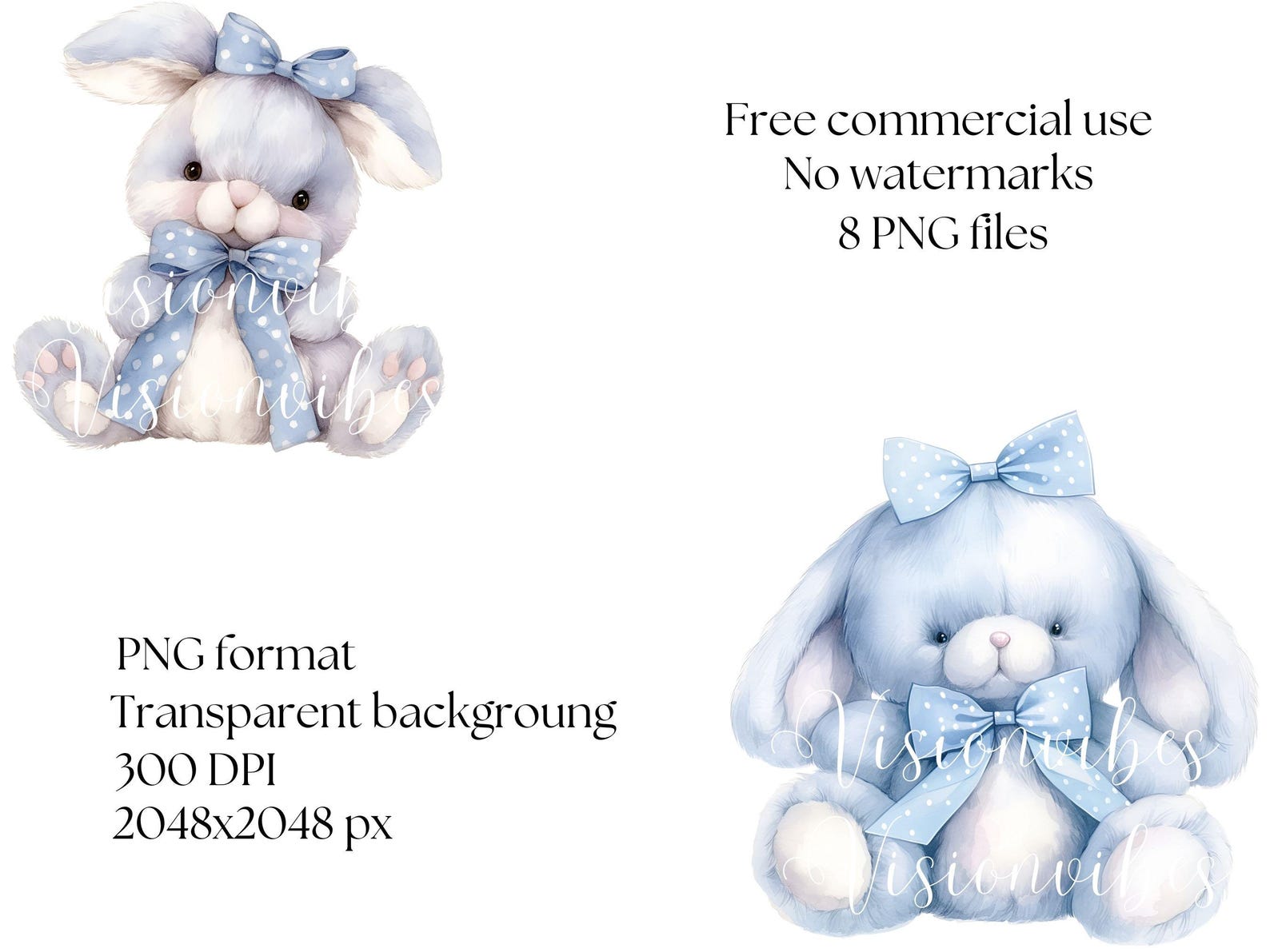 Blue Bunny Clipart Bundle Baby Rabbit Watercolor Boy Nursery Digital ...