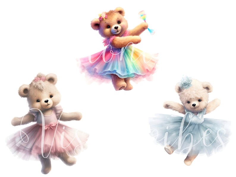 Teddy Bear Clipart Bundle Watercolor Ballerina Bear Clipart for Girl ...