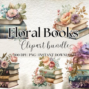 Watercolor Floral Books Clipart Book Clipart Watercolor Book PNG Vintage Book Clipart Floral Watercolor Old Book Ai Art Digital Download