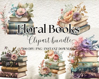 Aquarel bloemen boeken clipart boek clipart aquarel boek PNG vintage boek clipart bloemen aquarel oude boek AI Art digitale download