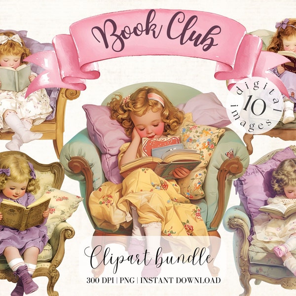 Book Lover Clipart Book Clip Art Watercolor Victorian Girl Clipart, Vintage Girl, Vintage Books, Book worm, Cute clipart, Reading Clipart