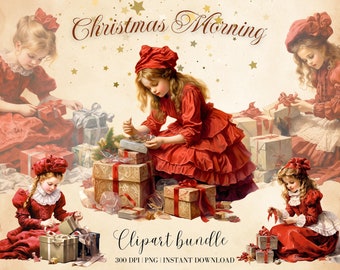 Christmas Clipart Bundle Watercolor Christmas Gift Clipart Vintage Christmas Clipart Vintage Girl Clipart Watercolor Christmas Png Retro Png