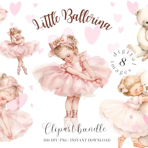 Bundle di Clipart di Ballerina Immagine digitale di Ballerina ad acquerello Piccola ballerina Clipart vintage Clipart di ragazza carina Clipart di vivaio Acquerello