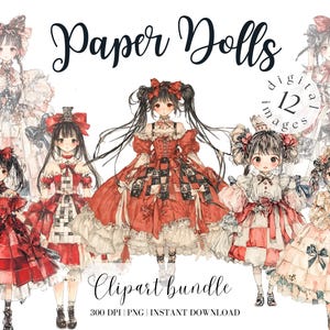 Anime Paper Doll Clipart Bundle Watercolor Vintage Doll Png Vintage Toy Clipart Doll Digital Download Doll Png Watercolor Princess Girl Dres