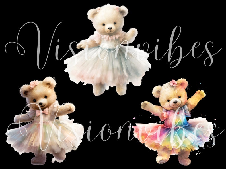 Teddy Bear Clipart Bundle Watercolor Ballerina Bear Clipart for Girl ...