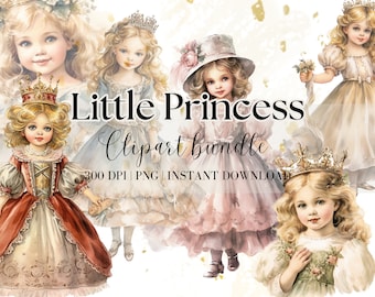 Little Princess Clipart Bundle Vintage girl Clipart Princess Png Cute Princess Watercolor Clipart Nursery Vintage Clipart Junk Journal