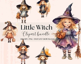 Watercolor Witch Clipart Bundle: Cute Halloween PNG (Digital Download)