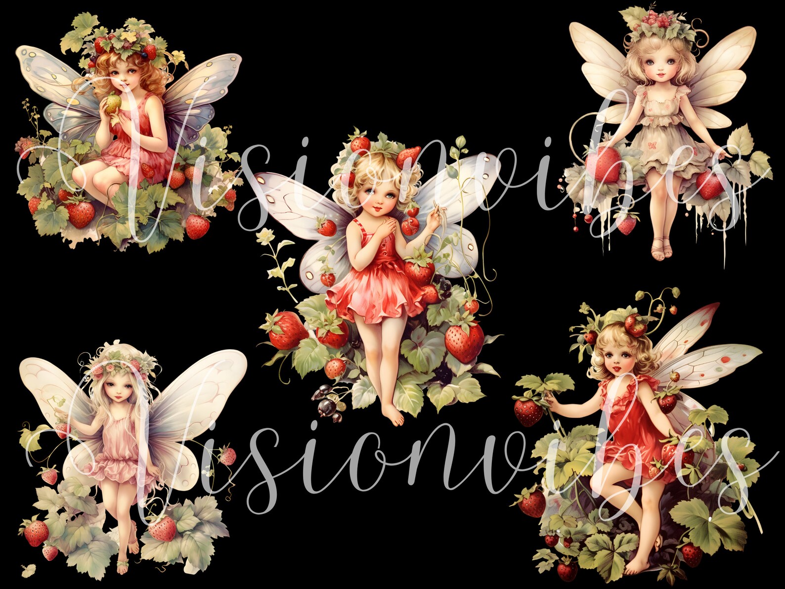 Strawberry Fairy Clipart Watercolor Clipart Bundle Garden Fairy Magic ...
