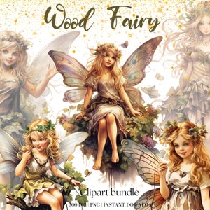 Forest Fairy Clipart Watercolor Clipart Bundle Garden Fairy Magic Forest Fairy Png Junk Journal Cute Nursery Design Cute Girl Image