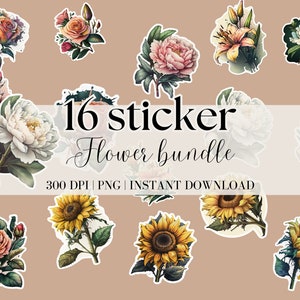 Flower Stickers PNG, Printable Flower Stickers, Floral Printable Stickers,  Flowers Png, Cricut Print and Cut, Flower Sticker Sheet Png 
