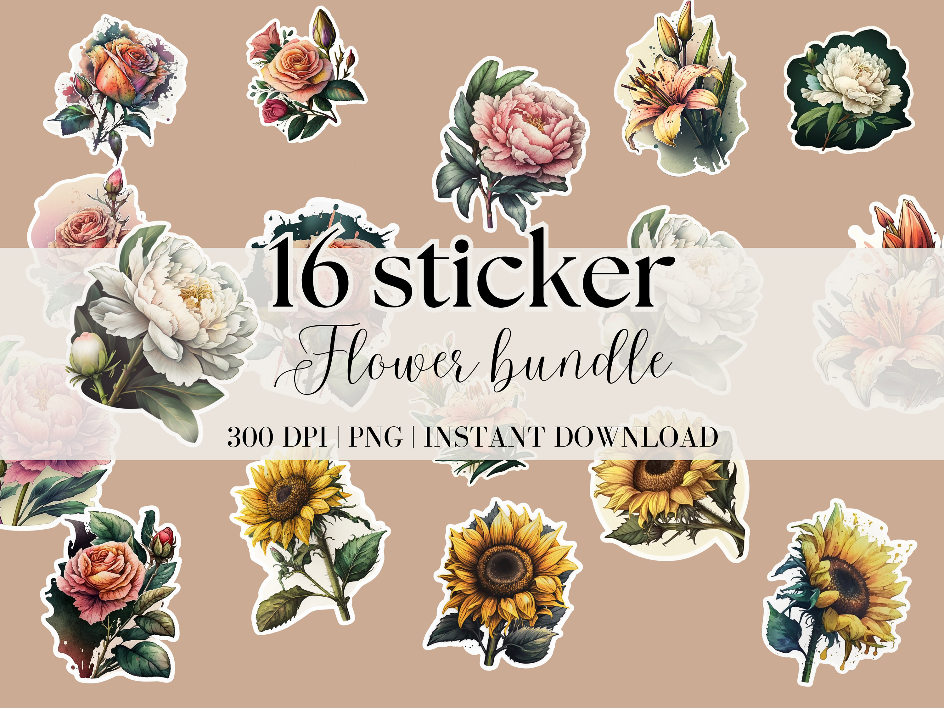 Flower Stickers Printable Digital Download Flowers Printable Flowers