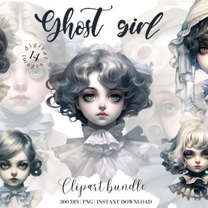 Ghost Girl Clipart Bundle Watercolor Victorian ghost portrait Png Victorian ghost Clipart Ephemera Clipart Retro Girl Junk Journal