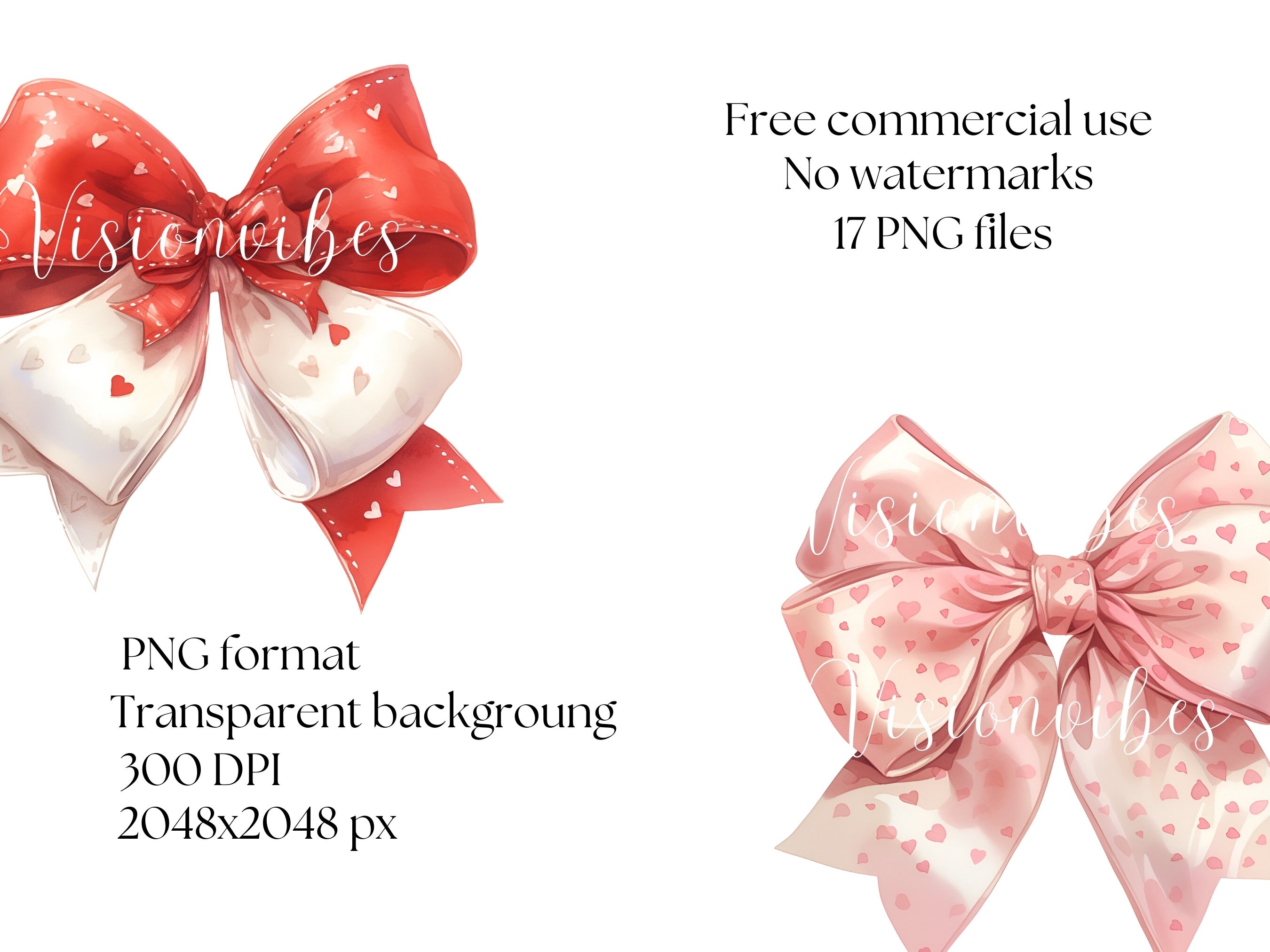 Ribbon Bow Red Heart Clipart Bundle Cute Ribbon Bow Watercolor Png ...