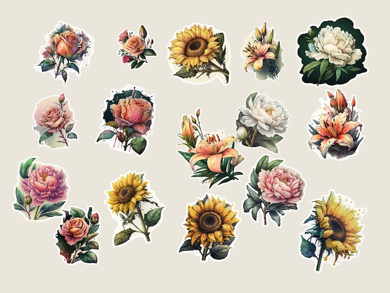 Flower Stickers Printable Digital Download Flowers Printable Flowers