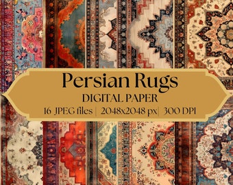 Printable Persian Rug Digital Paper, Carpet Digital Paper, Ornament Background, Parsian Carpet Backdrop, Download Junk Journal, Scrapbooking