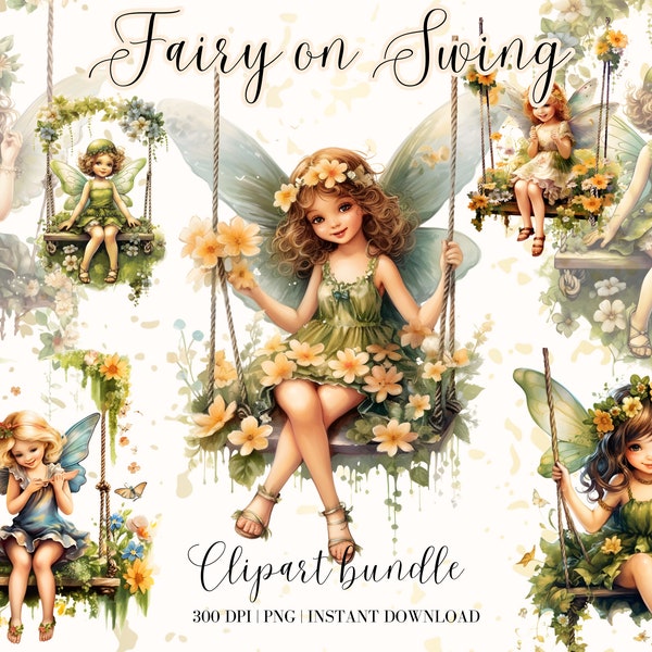 Fairy on Swing Clipart Bundle Girl on Swing Garden Fairy Magic Fairy Forest Fairy Png Junk Journal Cute Nursery Design Cute Girl Image