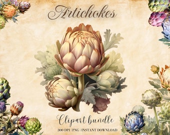 Artichoke Digital Art, Canvas Wall Art, AI art, Watercolor Artichoke, Commercial free Clipart for POD, Art Print, Scrapbooking, Sublimation