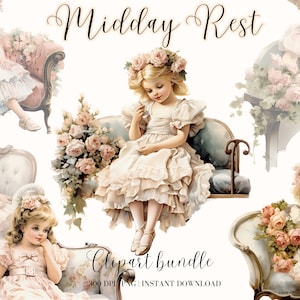 Romantic Vintage Girl Clipart Bundle Watercolor Pastel girl Png Cute Girl Watercolor Clipart Ephemera Clipart Retro Girl Junk Journal