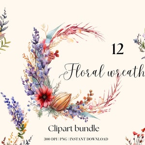 Summer Flowers Wreath Clipart Set Watercolor Clipart Meadow Wreath  Meadow Flowers Clipart Floral Frames Wedding Decor Wedding Clipart