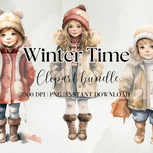 Kerst clipartbundel aquarel winter meisje clipart vintage kerst clipart schattig meisje clipart aquarel winter png retro meisje