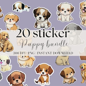 Stickers chiots, autocollants imprimables mignons, art IA en téléchargement numérique, feuille d'autocollants imprimables pour chiens, autocollants mignons pour les amoureux des chiens, impression PNG