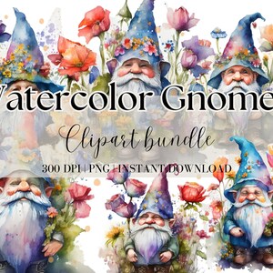Gnome Clipart Bundle Watercolor Gnomes Clipart Gnomes Png Gnome Digital Download Gnome Sublimation Design Floral Gnome Clipart Cute Gnome