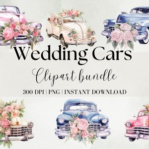 Hochzeit Cadillac Aquarell Clipart Hochzeit Clipart Hochzeitsauto digitaler Download Junk Journal Auto mit Blumen Clipart Vintage Clipart