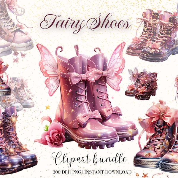 Fairy Shoes Watercolor Clipart Bundle, Commercial Free Watercolor Clipart, Shoes Png for Sublimation, Watercolor Floral Pink Clipart