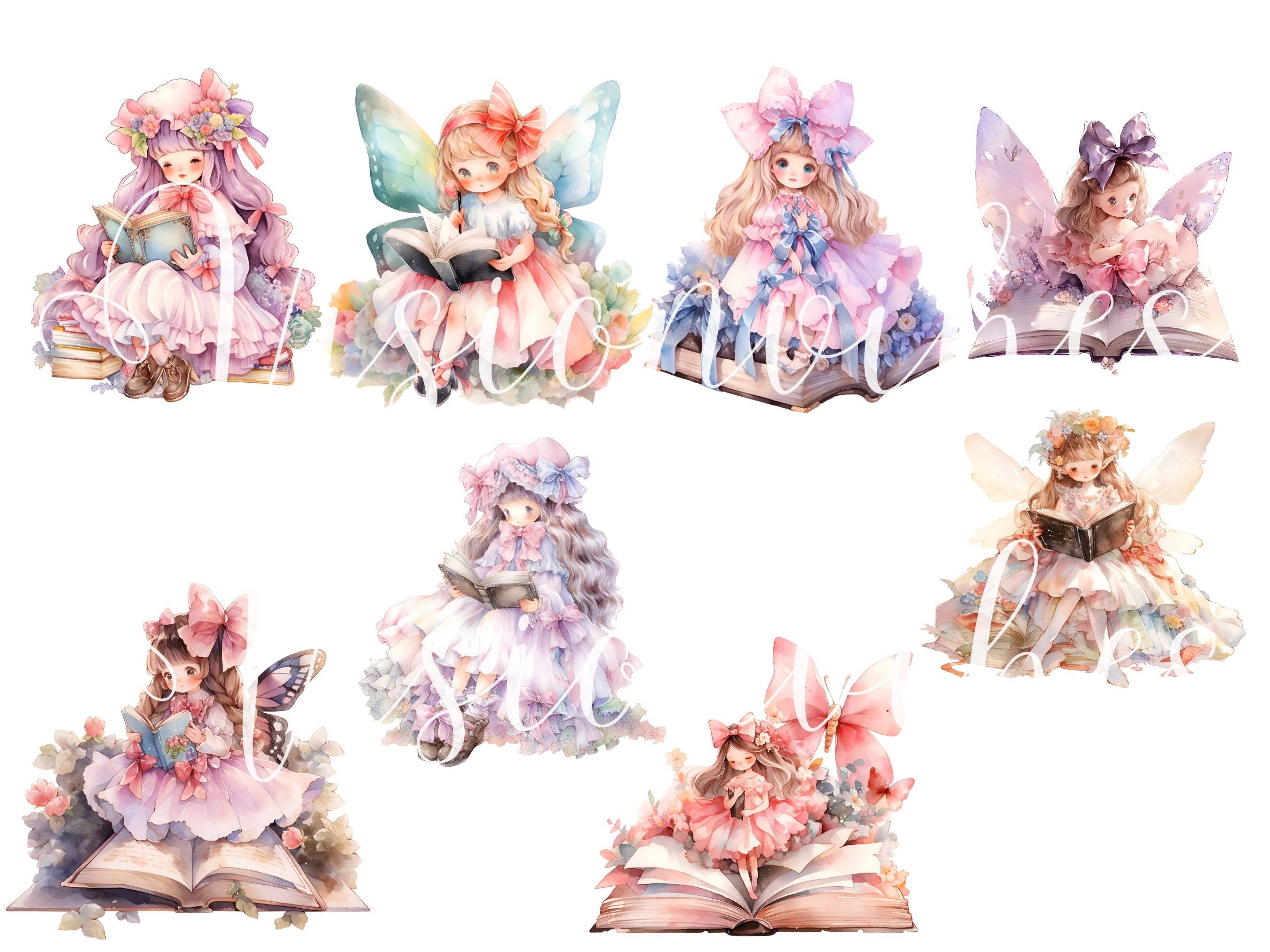 Fairy Reading Book Clipart Book Clip Art Watercolor Vintage Girl