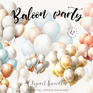 Aquarell Ballon Clipart Bundle, Geburtstag Ballon Illustration, Kinderzimmer digitaler Download, Scrapbooking, Kartenherstellung, Junkjournal