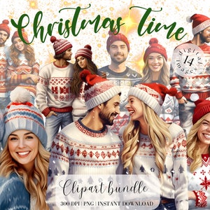 Weihnachten Paar Clipart Bundle süsses Paar digitales Bild Junk Journal Papier Handwerk Winter Sublimation Kunst hässliche Pullover Clipart Liebe Png