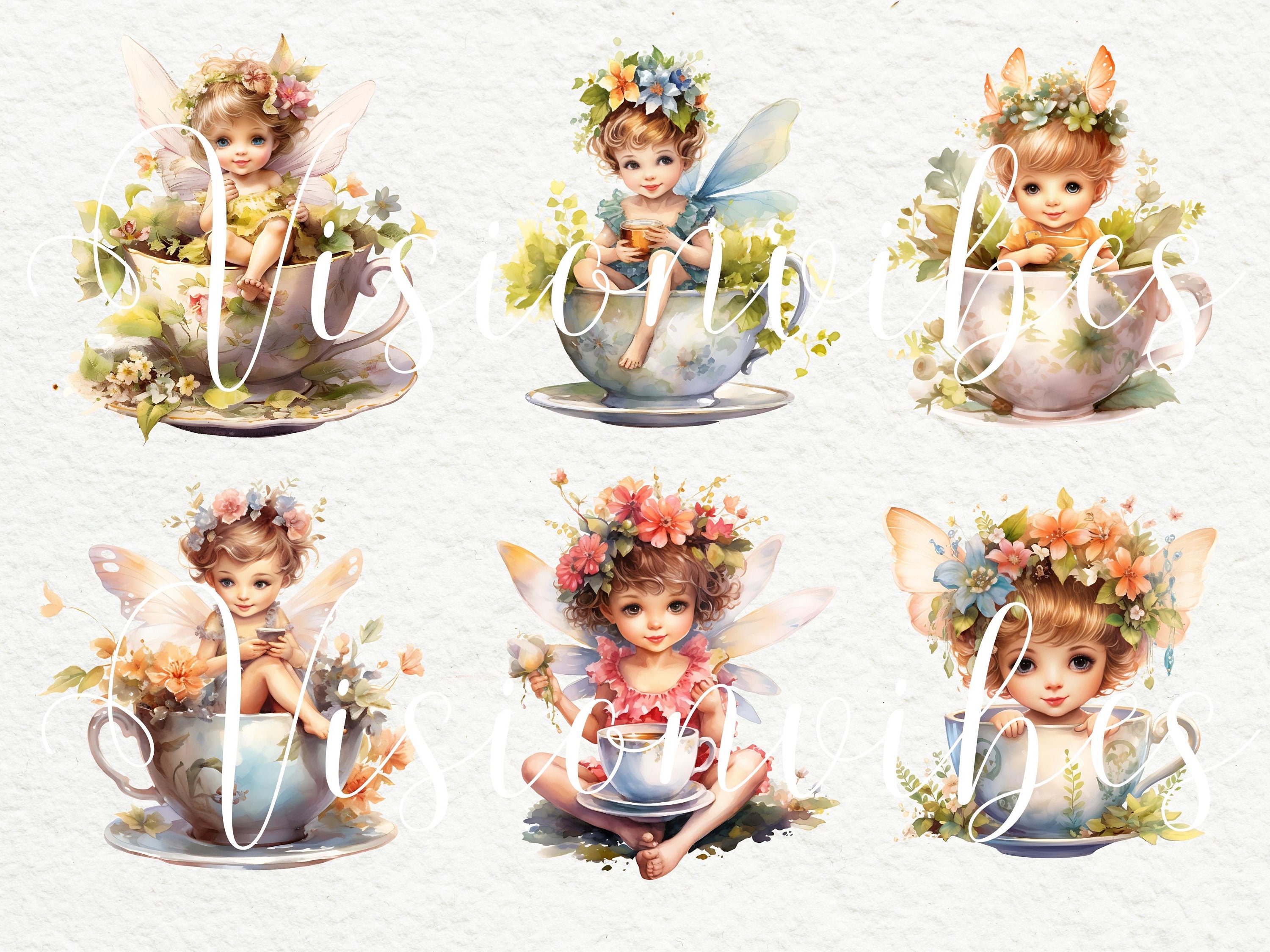 Flower Fairy in a Tea Cup Watercolor Clipart Bundle Garden Fairy Magic ...
