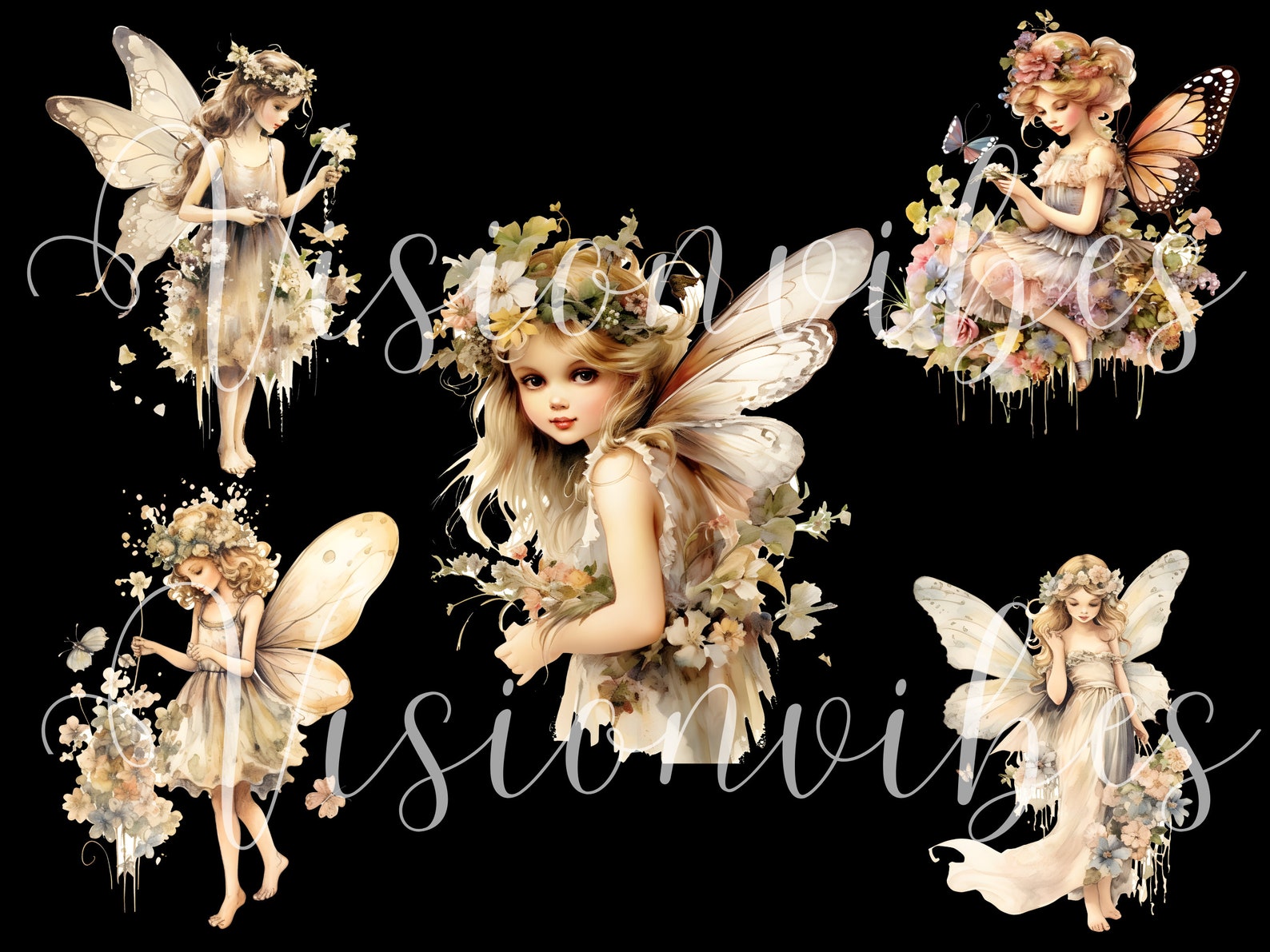 Flower Fairy Clipart Watercolor Clipart Bundle Garden Fairy Magic Fairy ...