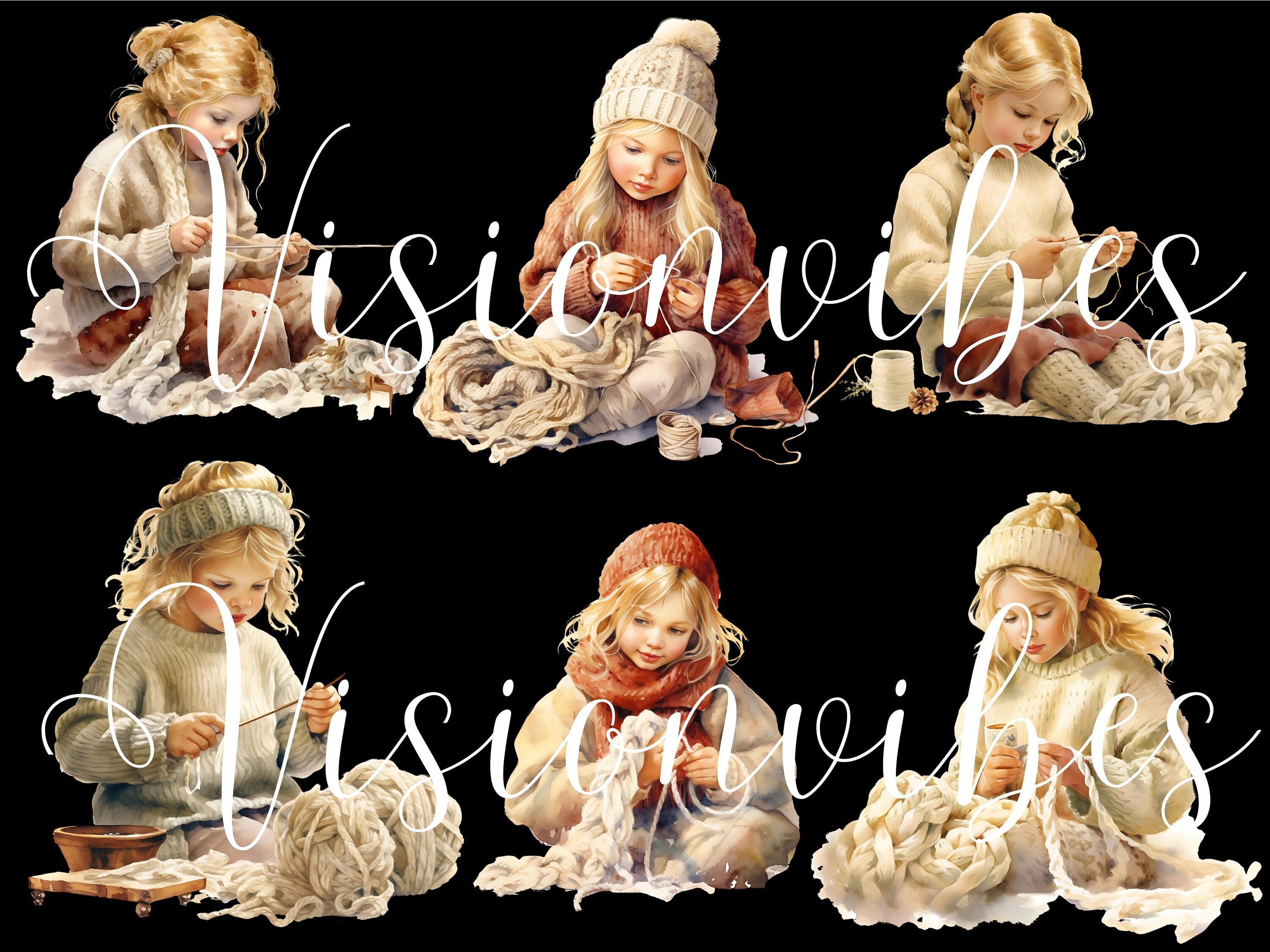 Christmas Clipart Bundle Watercolor Winter Girl Clipart Vintage ...