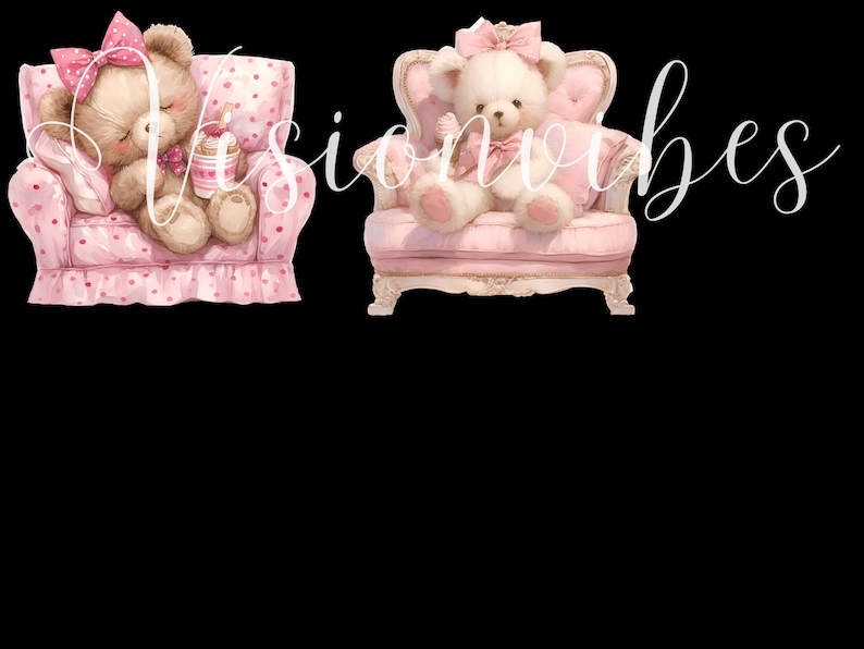 Teddy Bear with Ice cream Clipart Bundle Watercolor Bear in Chair Nursery Digital Download Vintage Teddy Bear Pink Ice Cream Clipart Bedroom imagem 8