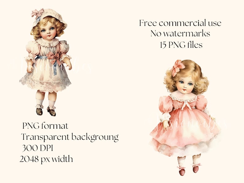 Vintage Porcelain Doll Clipart Bundle Watercolor Vintage Doll Etsy