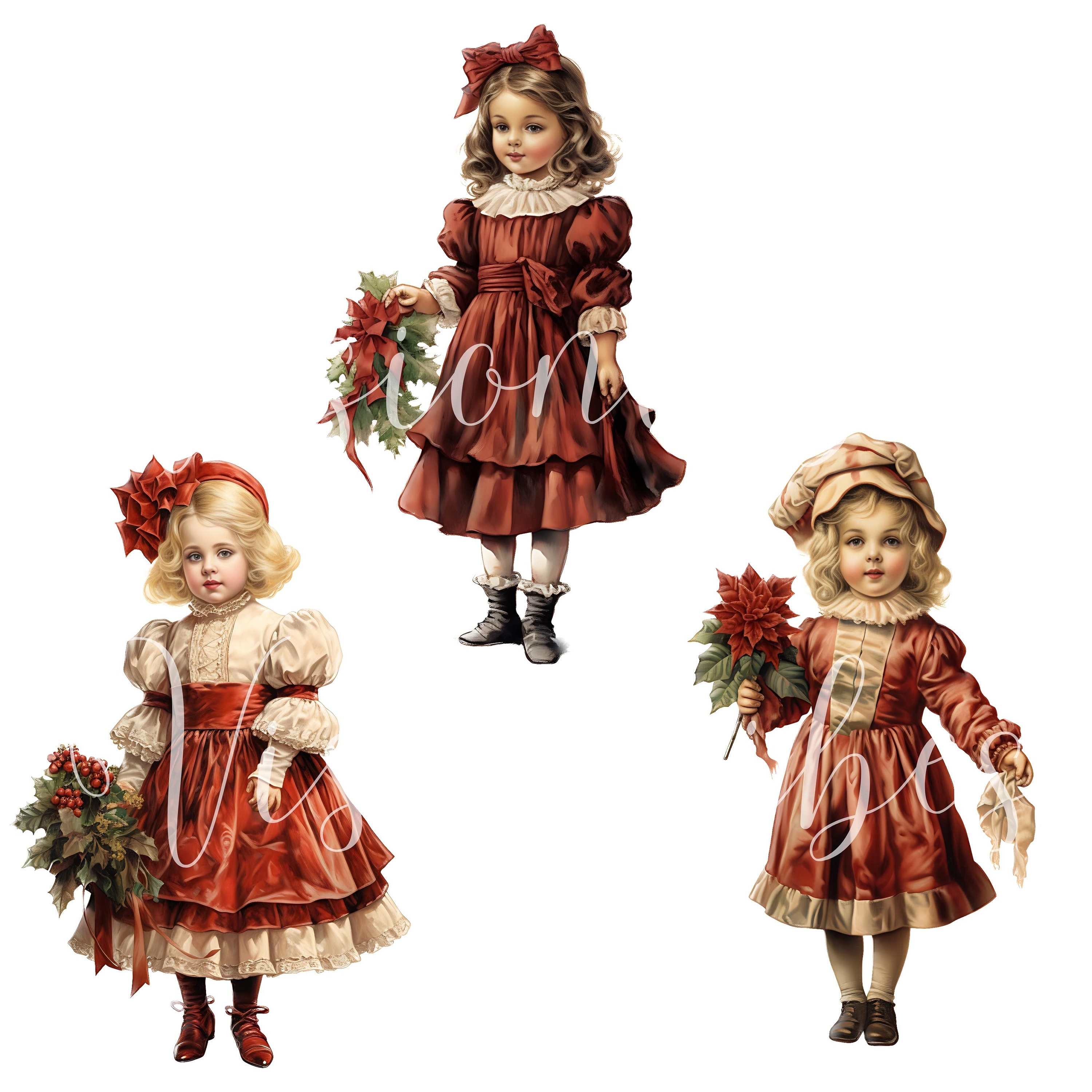 Christmas Clipart Bundle Watercolor Winter Girl Clipart Vintage ...