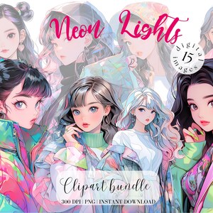 Girl in a Casual Colourful jacket Clipart Bundle Digital Stickers Cute City Girls Illustration Scrapbooking Neon Color Bomber Jacket Anime